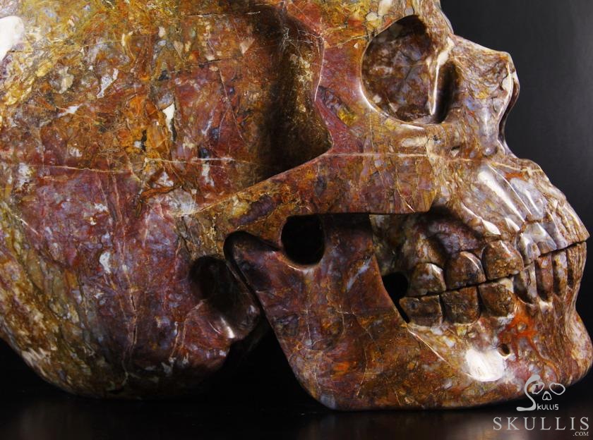 144.9LB RARE TITAN 18.1" Blue, Gold & Red Pietersit Carved Crystal Skull, Realistic 144.9LB RARE TITAN 18.1" Blue, Gold & Red Pietersit Carved Crystal Skull, Realistic