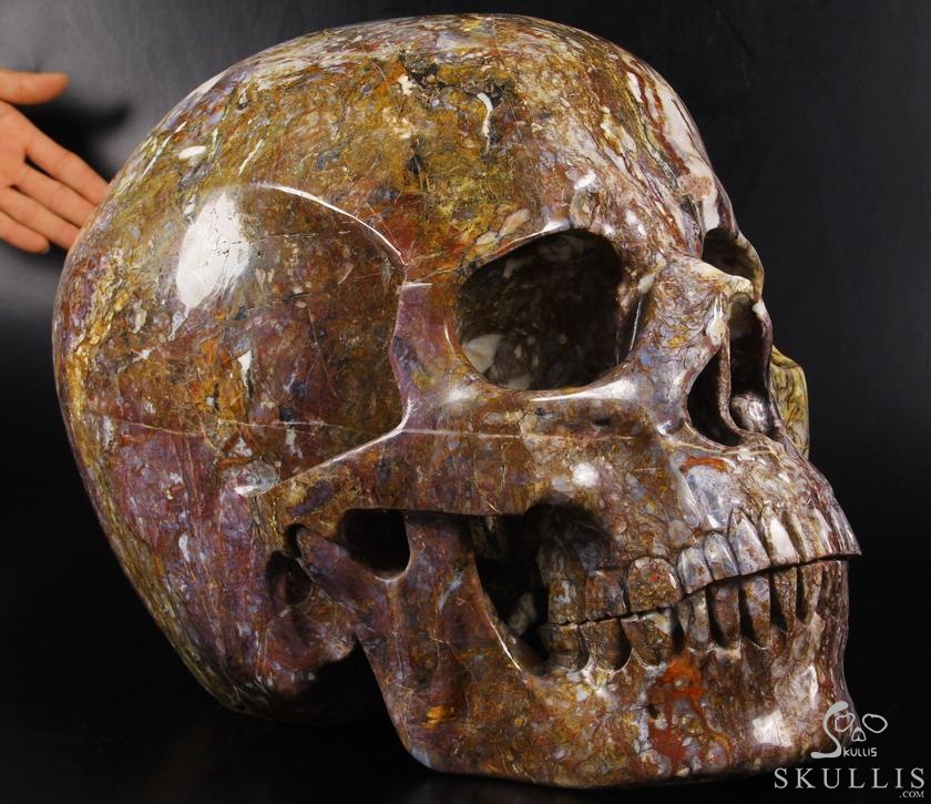 144.9LB RARE TITAN 18.1" Blue, Gold & Red Pietersit Carved Crystal Skull, Realistic 144.9LB RARE TITAN 18.1" Blue, Gold & Red Pietersit Carved Crystal Skull, Realistic