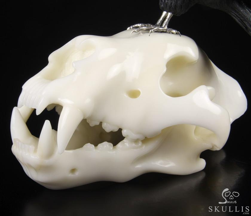 Original Titan 8.4" Black Obsidian Carved Crystal Raven with Opal in Mouth, Standing on Wolf Skull Sculpture, Crystal Healing Original Titan 8.4" Black Obsidian Carved Crystal Raven with Opal in Mouth, Standing on Wolf Skull Sculpture, Crystal Healing