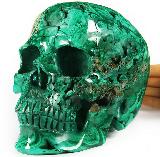 Gemstone Lifesized 6.7" Malachite Carved Crystal Skull, Super Realistic