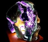 Amazing Flash Lifesized 7.7" Agate Amethyst Geode Carved Crystal Skull, Realistic