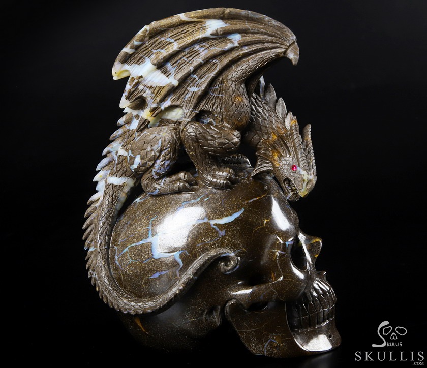 AWESOME GEMSTONE 6.4" Matrix Opal Carved Crystal Skull & Dragon,Super Realistic, Crystal Healing AWESOME GEMSTONE 6.4" Matrix Opal Carved Crystal Skull & Dragon,Super Realistic, Crystal Healing
