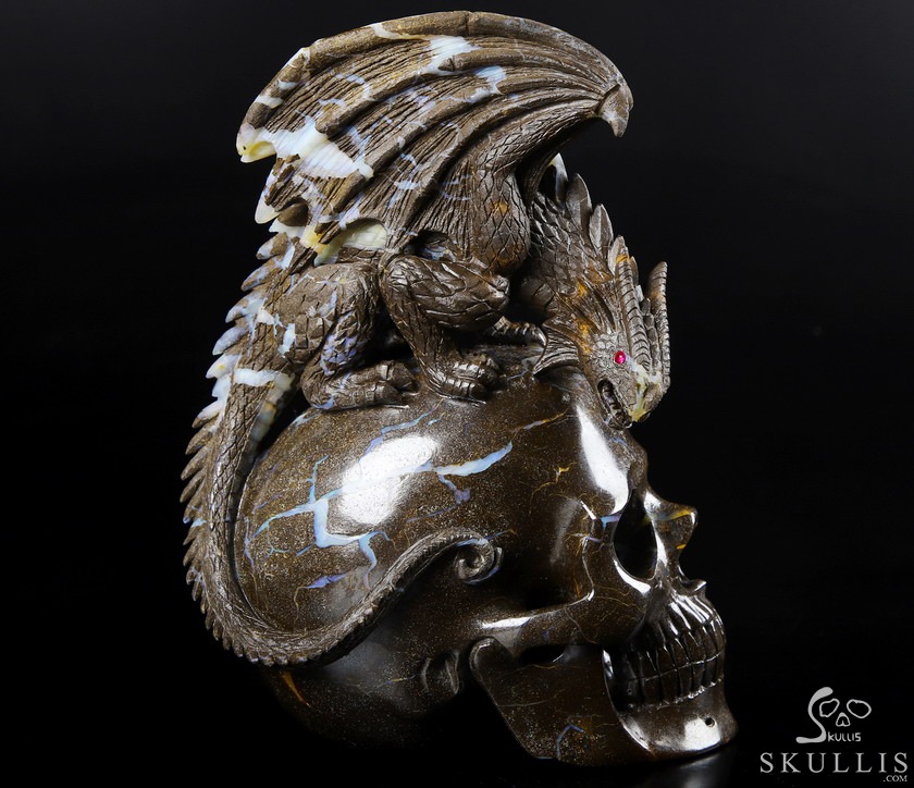 AWESOME GEMSTONE 6.4" Matrix Opal Carved Crystal Skull & Dragon,Super Realistic, Crystal Healing AWESOME GEMSTONE 6.4" Matrix Opal Carved Crystal Skull & Dragon,Super Realistic, Crystal Healing