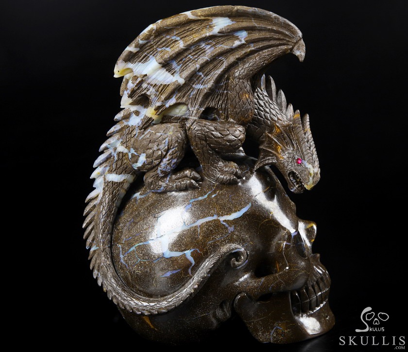 AWESOME GEMSTONE 6.4" Matrix Opal Carved Crystal Skull & Dragon,Super Realistic, Crystal Healing AWESOME GEMSTONE 6.4" Matrix Opal Carved Crystal Skull & Dragon,Super Realistic, Crystal Healing