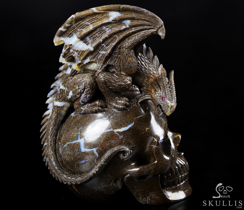AWESOME GEMSTONE 6.4" Matrix Opal Carved Crystal Skull & Dragon,Super Realistic, Crystal Healing AWESOME GEMSTONE 6.4" Matrix Opal Carved Crystal Skull & Dragon,Super Realistic, Crystal Healing