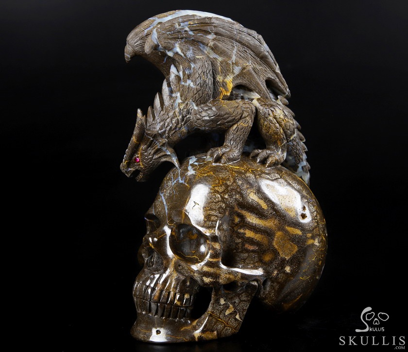 AWESOME GEMSTONE 6.4" Matrix Opal Carved Crystal Skull & Dragon,Super Realistic, Crystal Healing AWESOME GEMSTONE 6.4" Matrix Opal Carved Crystal Skull & Dragon,Super Realistic, Crystal Healing