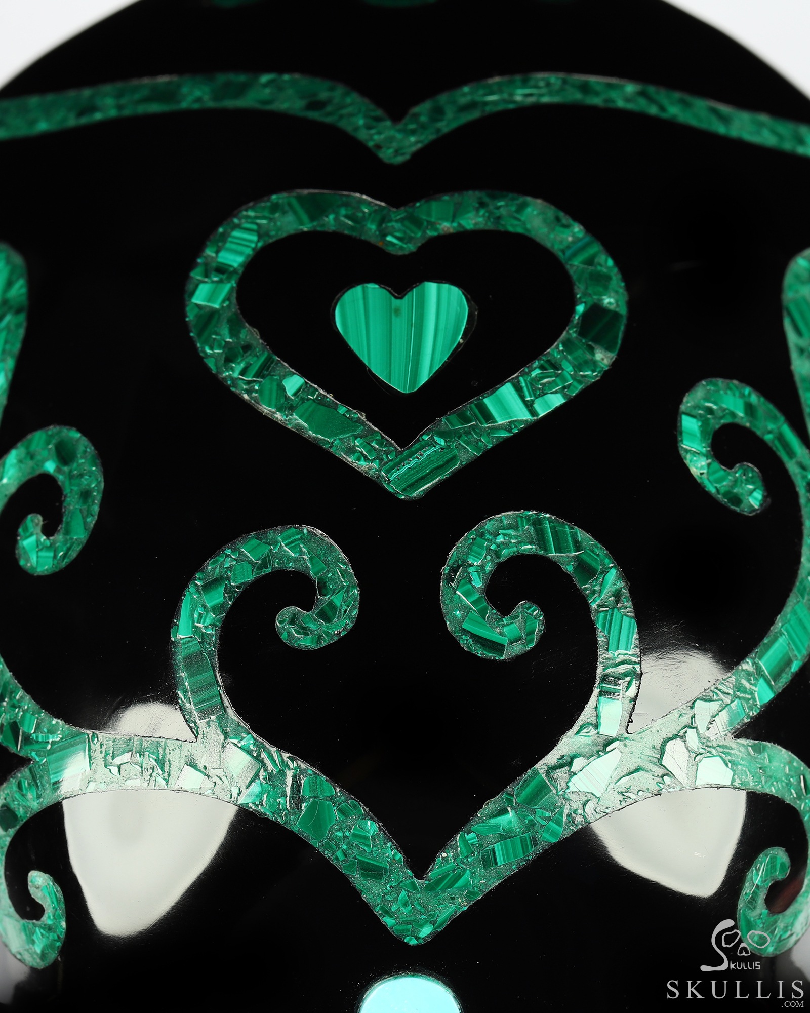 8.1" Black Obsidian & Malachite Inlay Carved Crystal Skull with Turquoise Heaven Eye,Super Realistic, Crystal Healing 8.1" Black Obsidian & Malachite Inlay Carved Crystal Skull with Turquoise Heaven Eye,Super Realistic, Crystal Healing