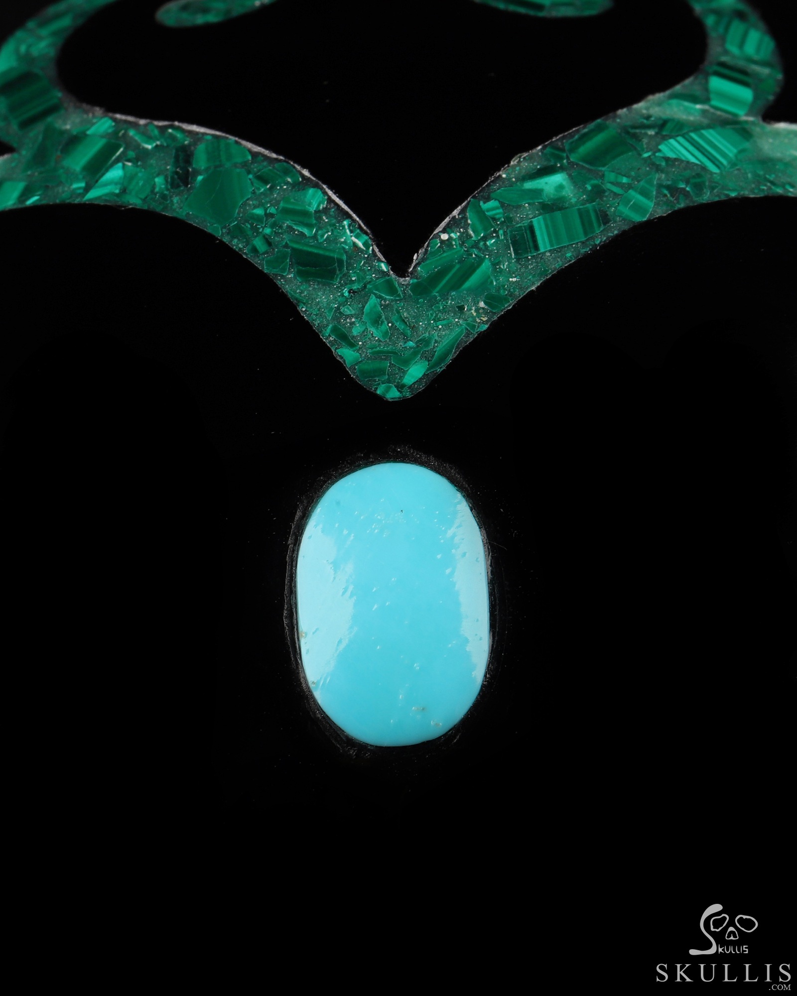 8.1" Black Obsidian & Malachite Inlay Carved Crystal Skull with Turquoise Heaven Eye,Super Realistic, Crystal Healing 8.1" Black Obsidian & Malachite Inlay Carved Crystal Skull with Turquoise Heaven Eye,Super Realistic, Crystal Healing