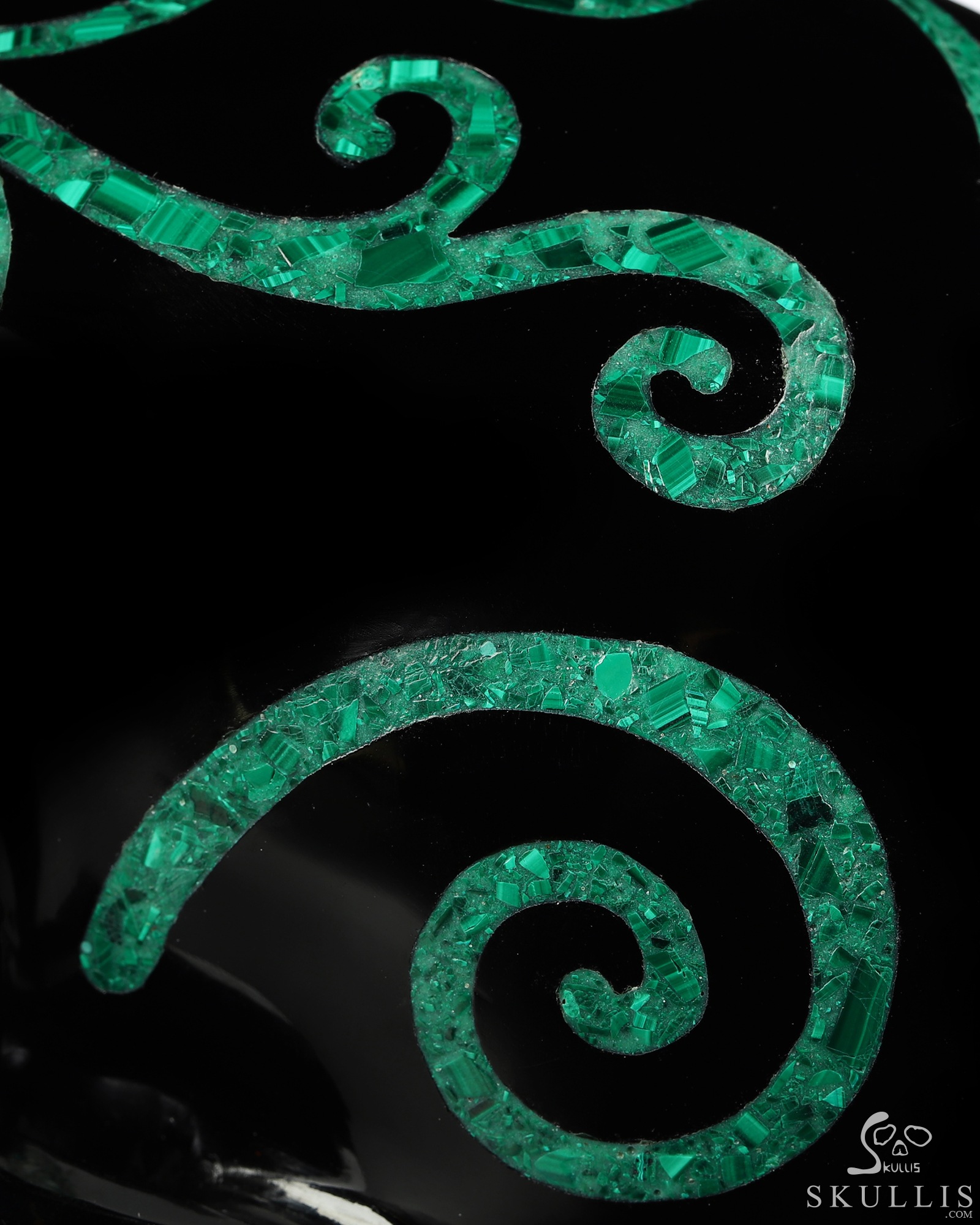 8.1" Black Obsidian & Malachite Inlay Carved Crystal Skull with Turquoise Heaven Eye,Super Realistic, Crystal Healing 8.1" Black Obsidian & Malachite Inlay Carved Crystal Skull with Turquoise Heaven Eye,Super Realistic, Crystal Healing