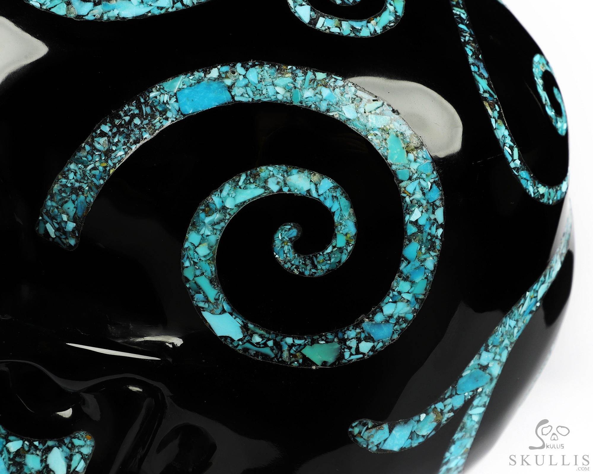 Lifesized 6.9" Black Obsidian & Turquoise Inlay Carved Crystal Skull with Opal Heaven Eye,Super Realistic, Crystal Healing Lifesized 6.9" Black Obsidian & Turquoise Inlay Carved Crystal Skull with Opal Heaven Eye,Super Realistic, Crystal Healing