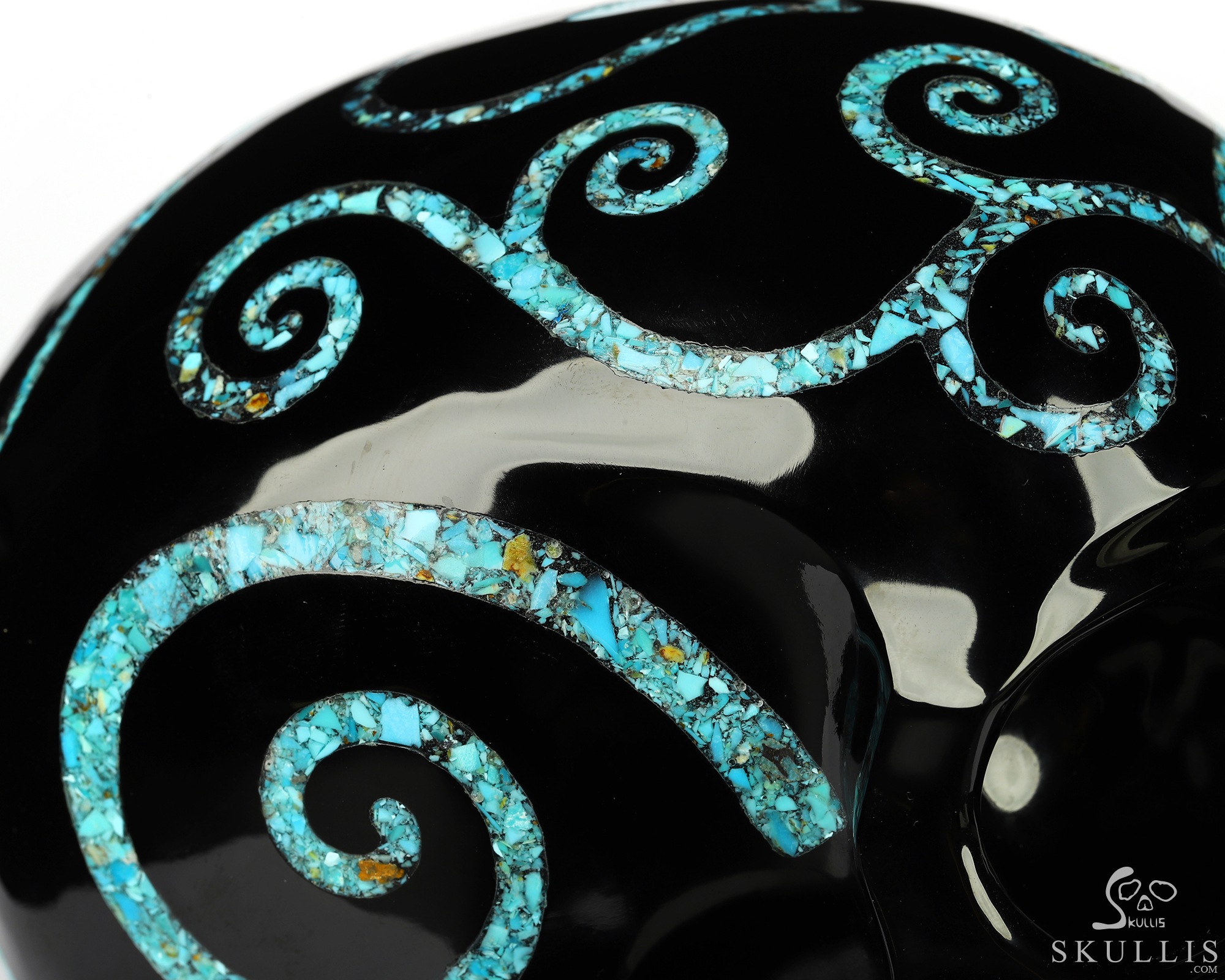 Lifesized 6.9" Black Obsidian & Turquoise Inlay Carved Crystal Skull with Opal Heaven Eye,Super Realistic, Crystal Healing Lifesized 6.9" Black Obsidian & Turquoise Inlay Carved Crystal Skull with Opal Heaven Eye,Super Realistic, Crystal Healing