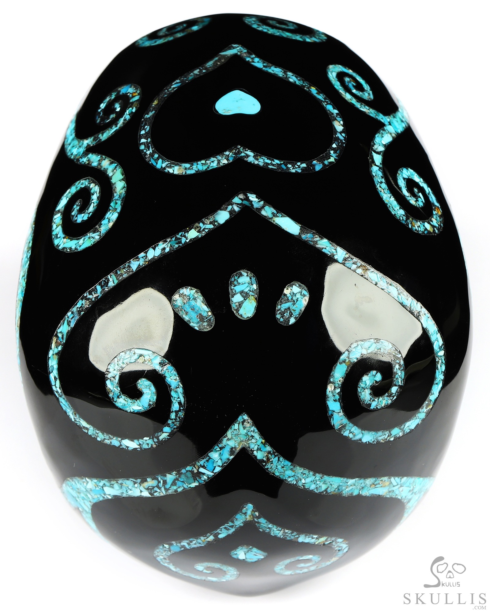 Lifesized 6.9" Black Obsidian & Turquoise Inlay Carved Crystal Skull with Opal Heaven Eye,Super Realistic, Crystal Healing Lifesized 6.9" Black Obsidian & Turquoise Inlay Carved Crystal Skull with Opal Heaven Eye,Super Realistic, Crystal Healing