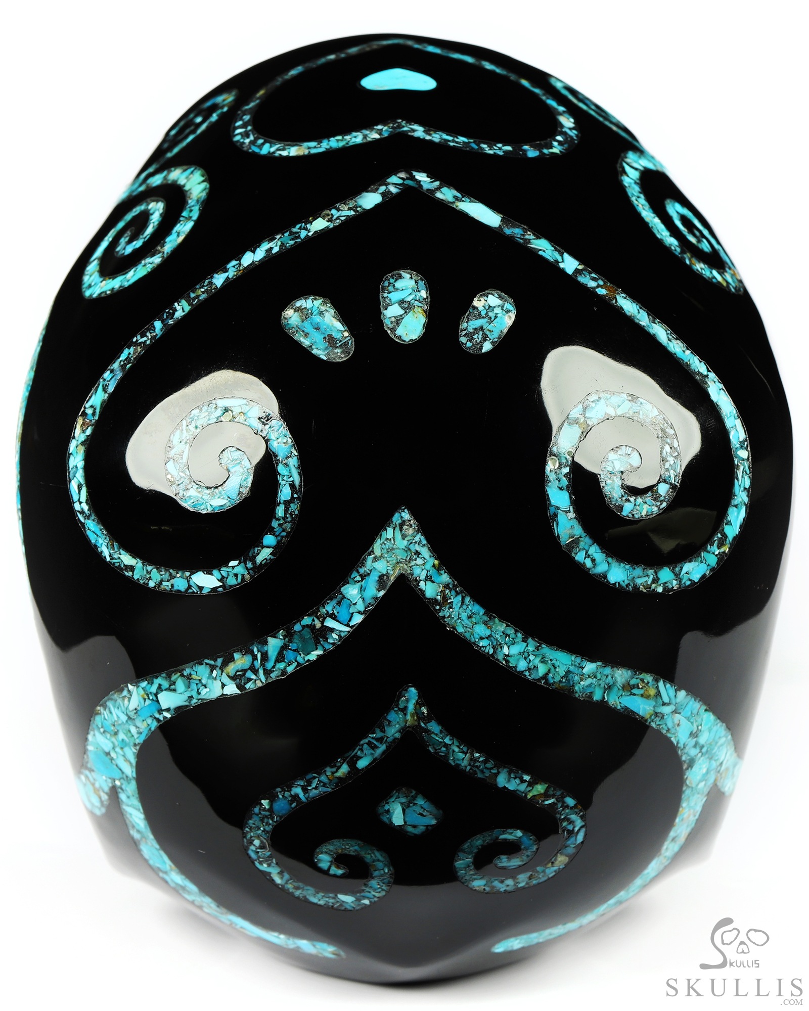 Lifesized 6.9" Black Obsidian & Turquoise Inlay Carved Crystal Skull with Opal Heaven Eye,Super Realistic, Crystal Healing Lifesized 6.9" Black Obsidian & Turquoise Inlay Carved Crystal Skull with Opal Heaven Eye,Super Realistic, Crystal Healing