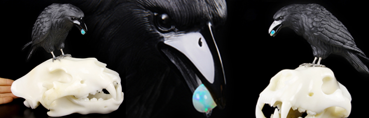 Skullis Wild Animal Skulls SCULPTURES with  Opal in moush