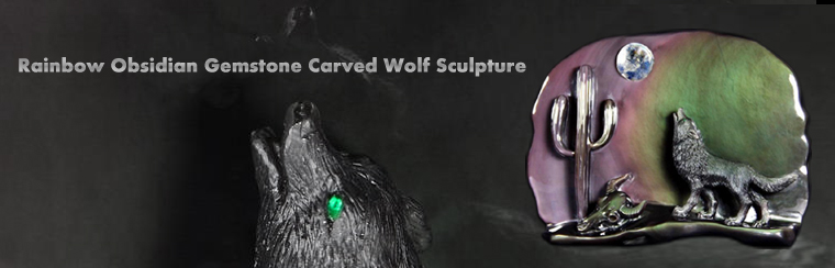 Rainbow Obsidian Carved Crystal Howling Wolf Sculpture