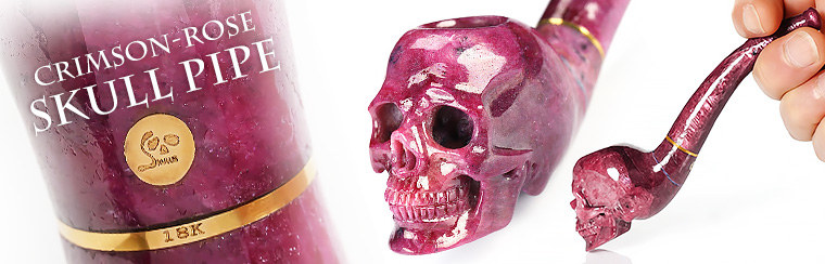 Crimson-rose Skull Pipe - 5.6" Ruby Hand Carved Crystal Skull Pipe