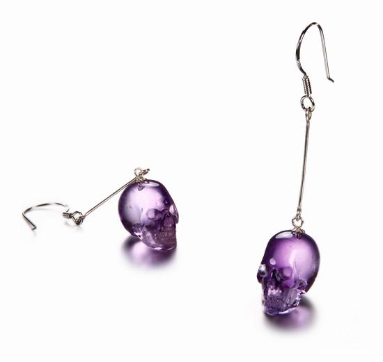 Amethyst Carved Crystal Skull Earring Skullis Gemstone Amethyst Crystal Skull Earring
