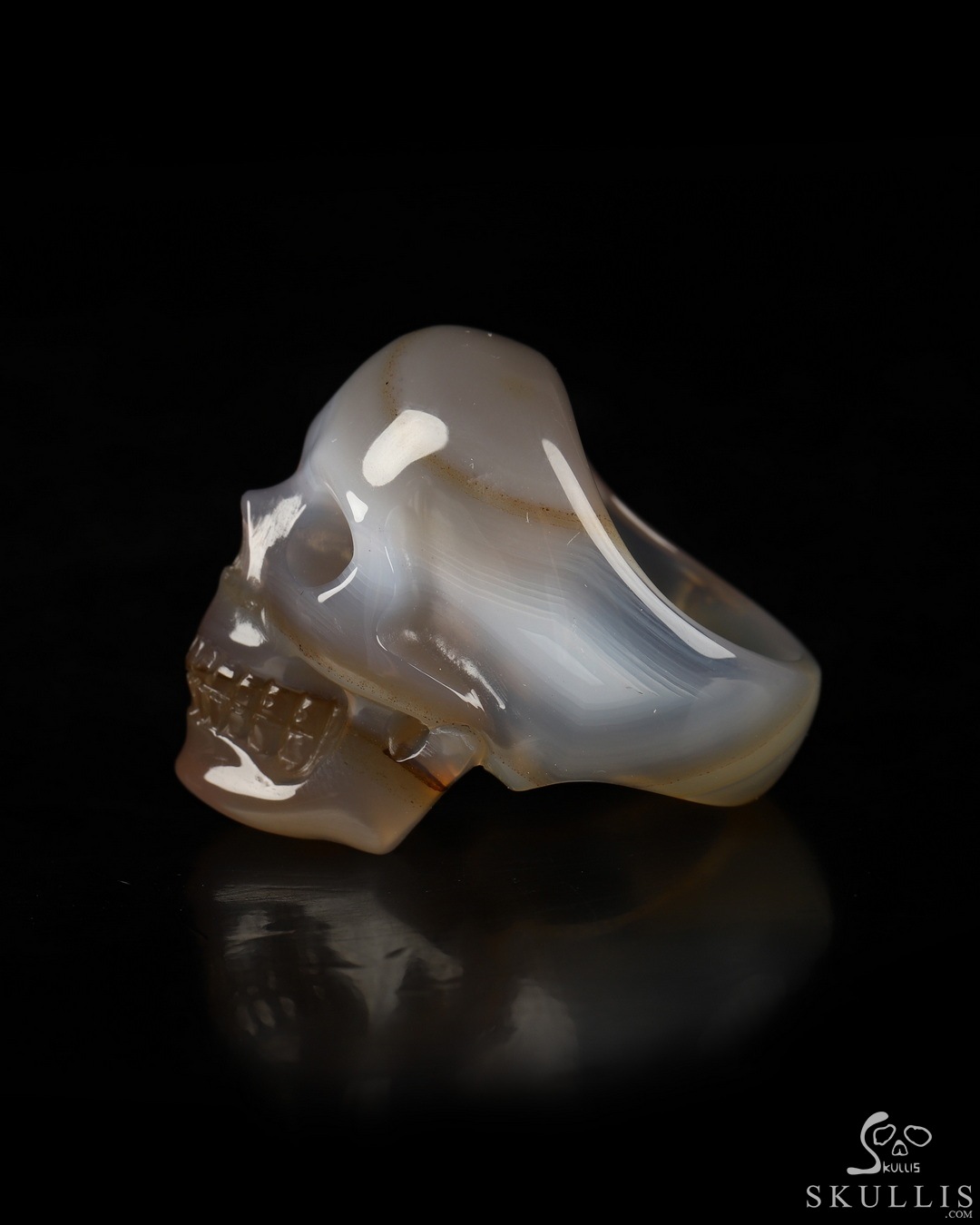 US Size Gemstone Mozambique Agate Hand Carved Crystal Skull Ring,  Skull Jewelry