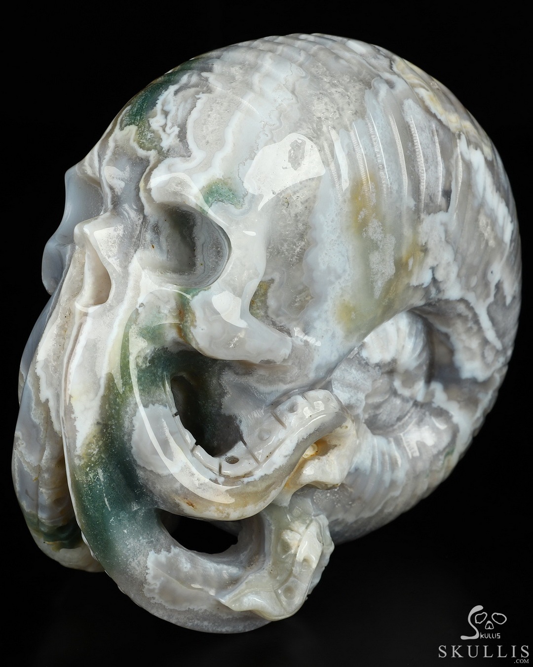 Crâne Sculpté En Labradorite Flash - Inspiré De Cthulhu Et Nautiloïde - Pièce Unique 6,0 Cm