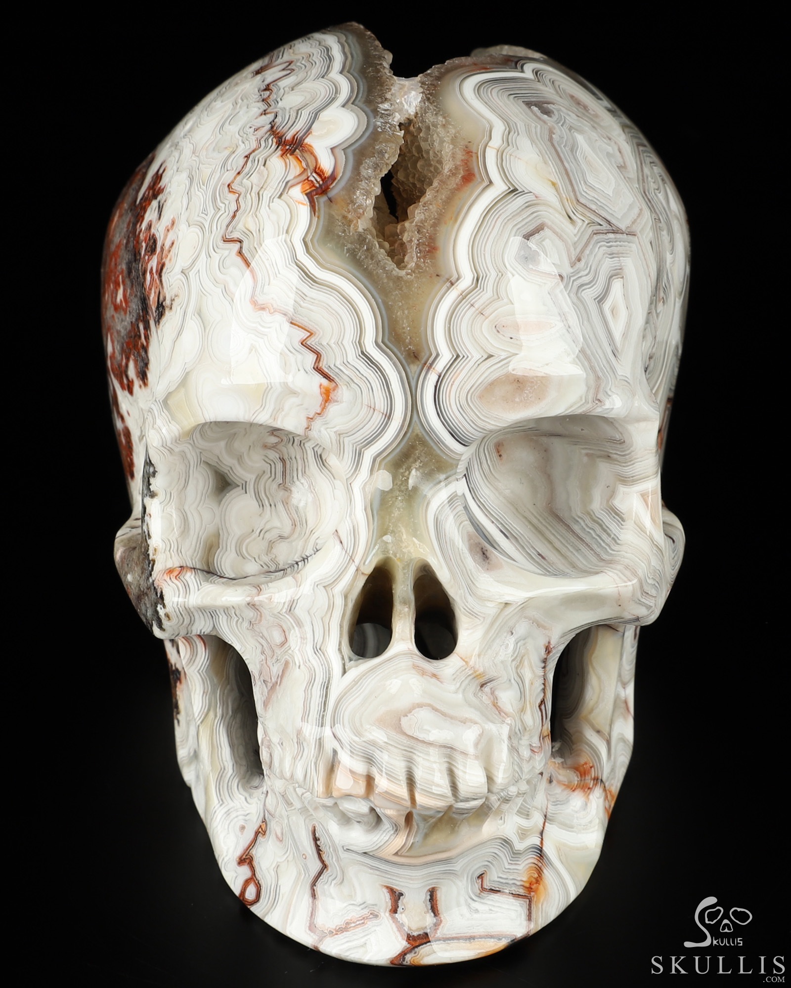 Skullis 5インチ レッド クレイジー レース メノウ クリスタル スカル 手彫り 宝石 ファインアート彫刻 レイキ ヒーリングストーン像 24 : Skullis 5インチ レッド クレイジー レース メノウ