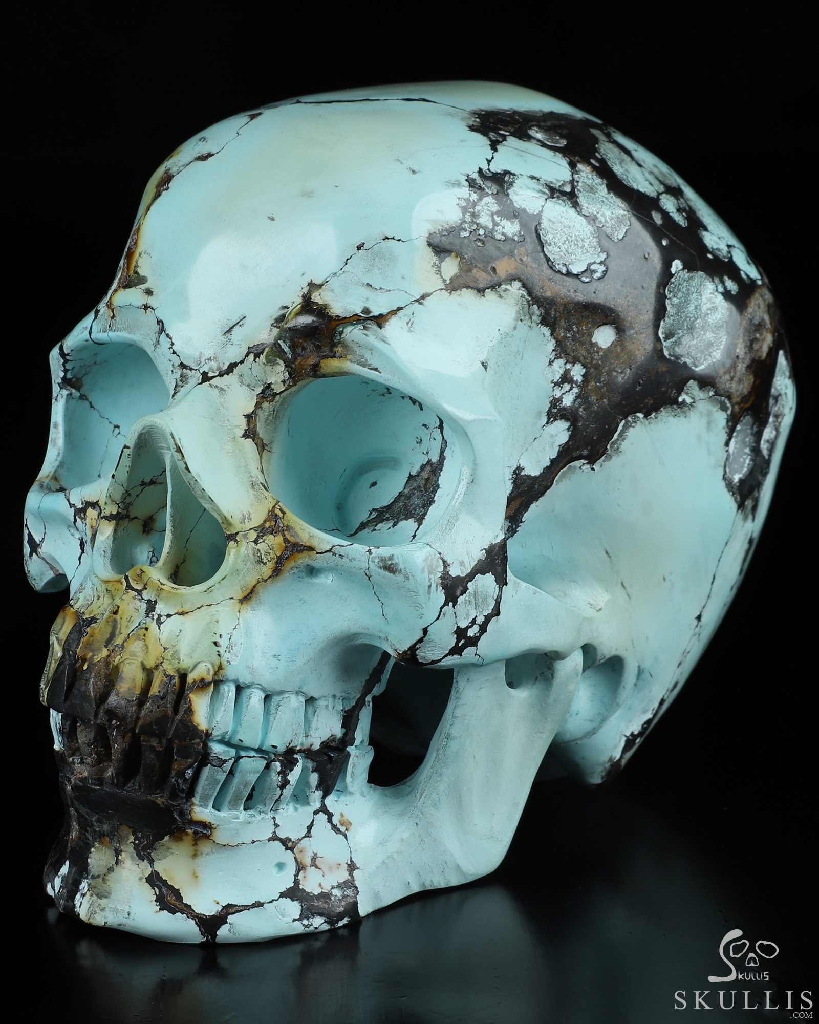 Awesome Gemtone 4.1” Turquoise Carved Crystal Skull, Super
