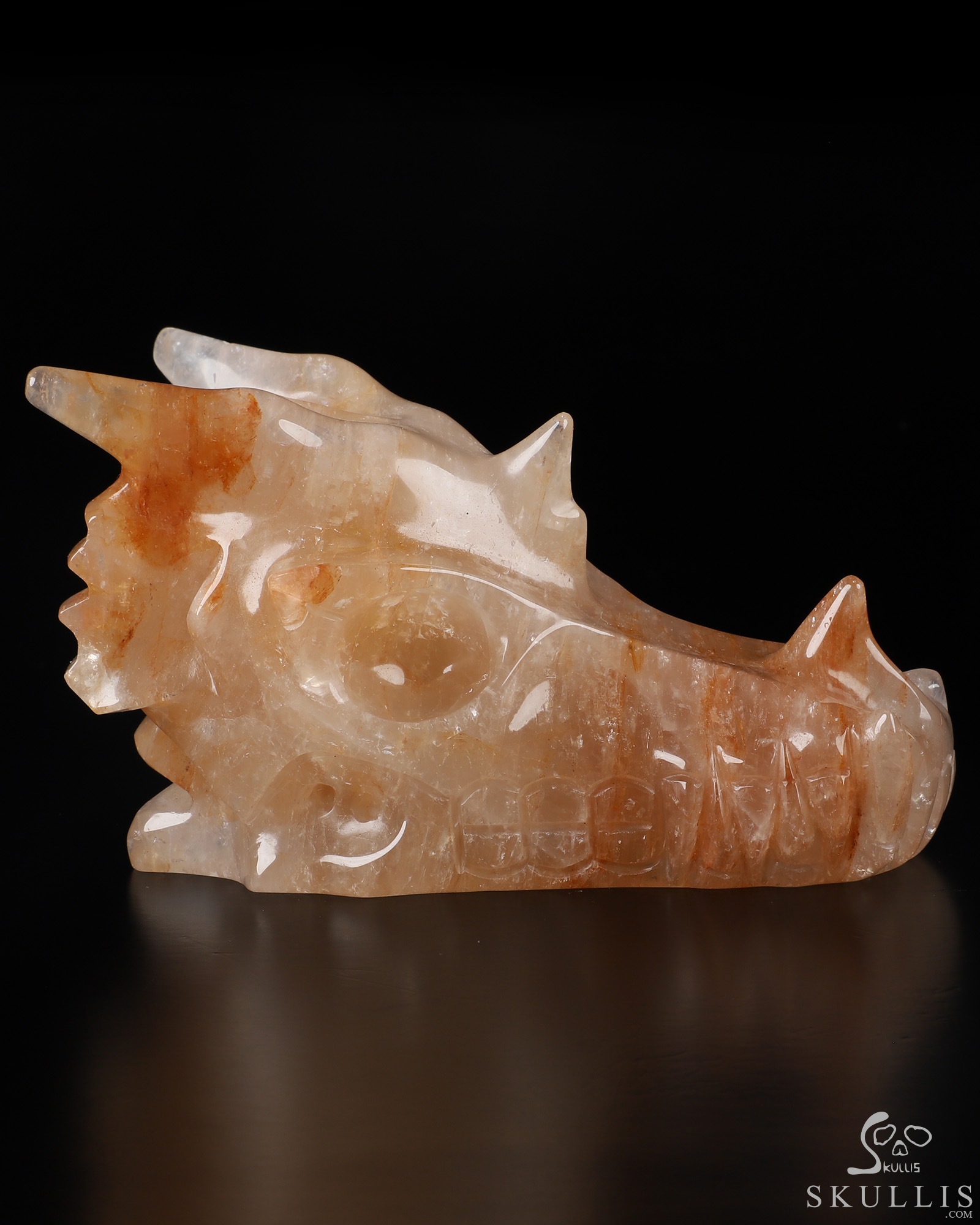 Red Quartz Hand Carved Crystal Dragon Skull Sculpture