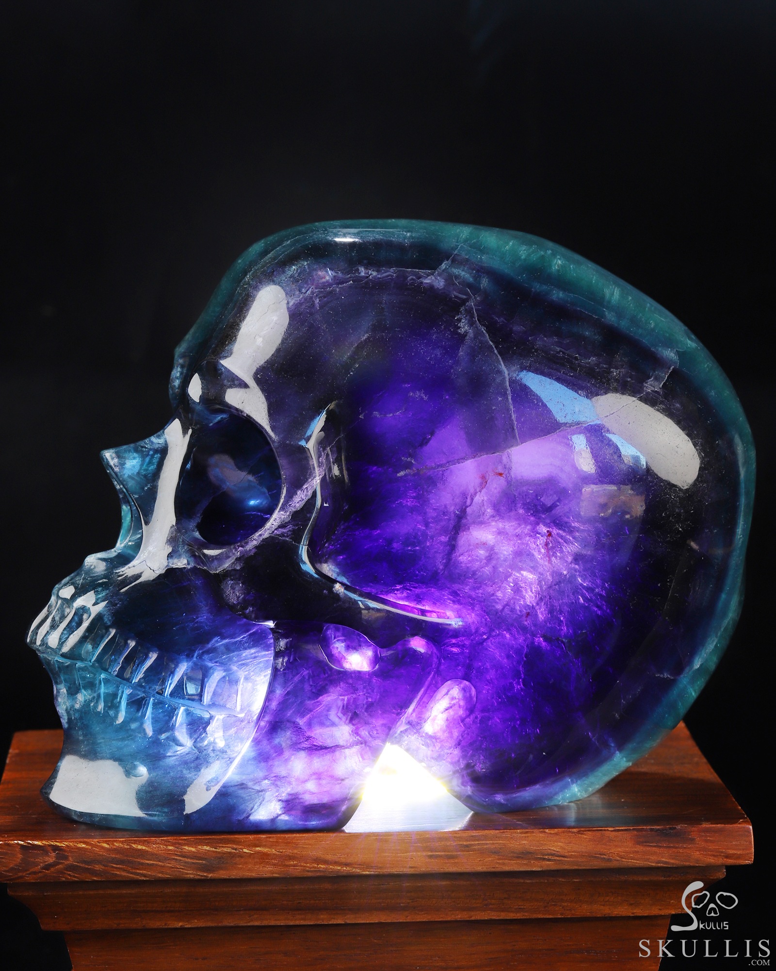 Amazing Colorful Fluorite Hand Hollow Crystal Skull Lamp