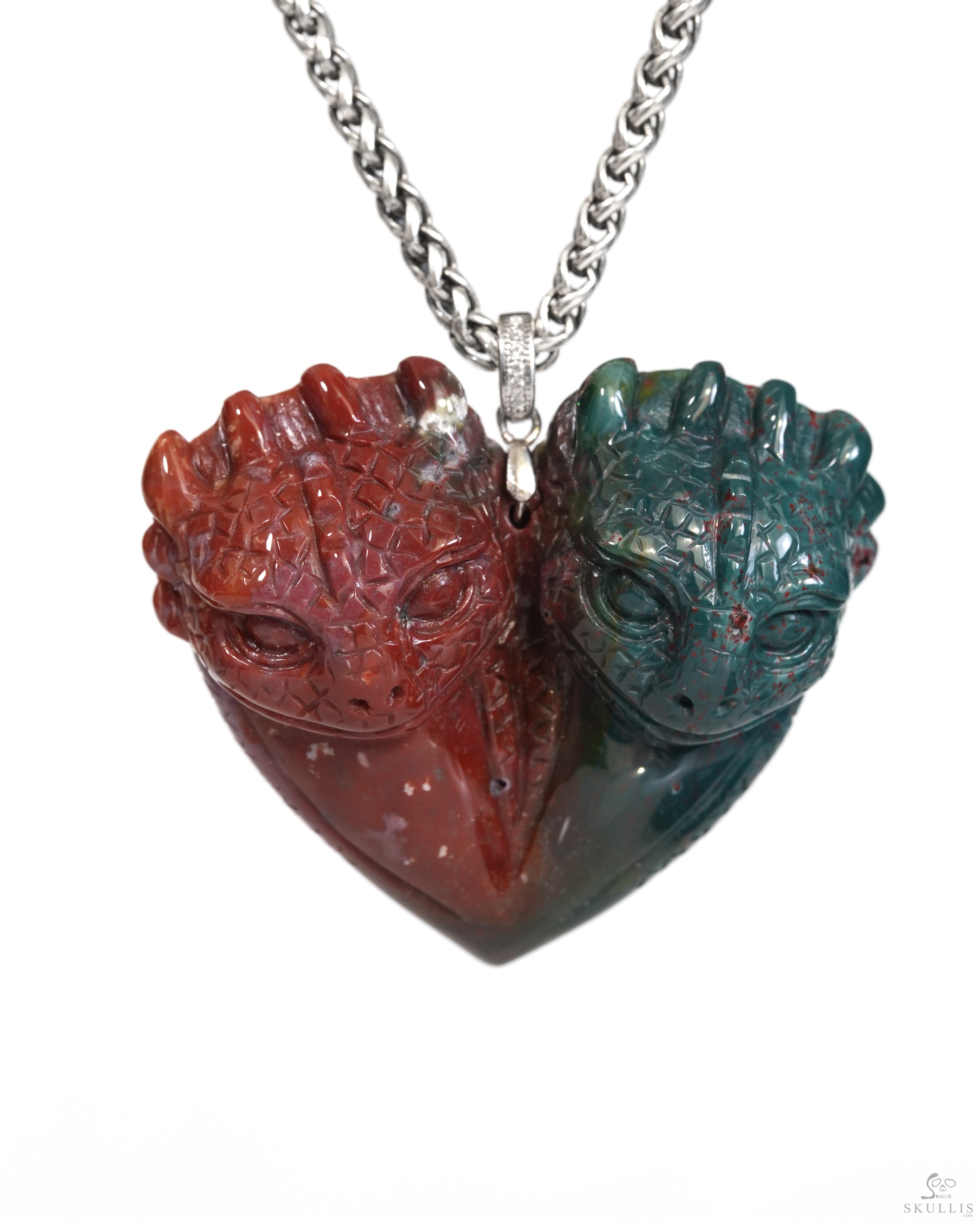Bloodstone Gem Toothless Dragon Pendant or Necklace with Bail in
