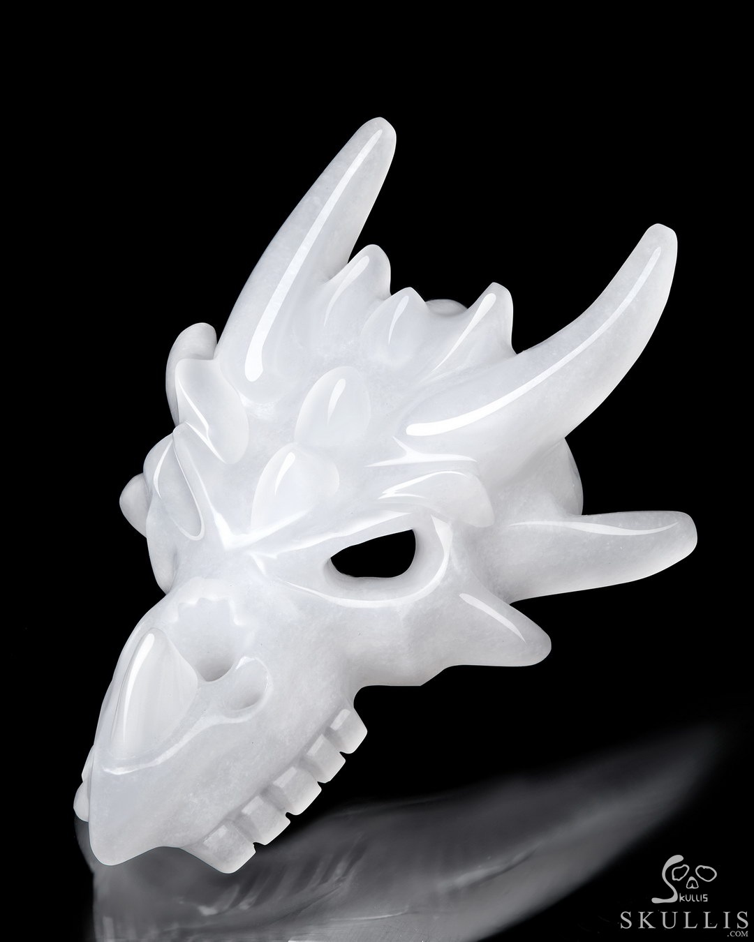 White Jade Carved Crystal Dragon Skull Pendant - Skullis Gemstone