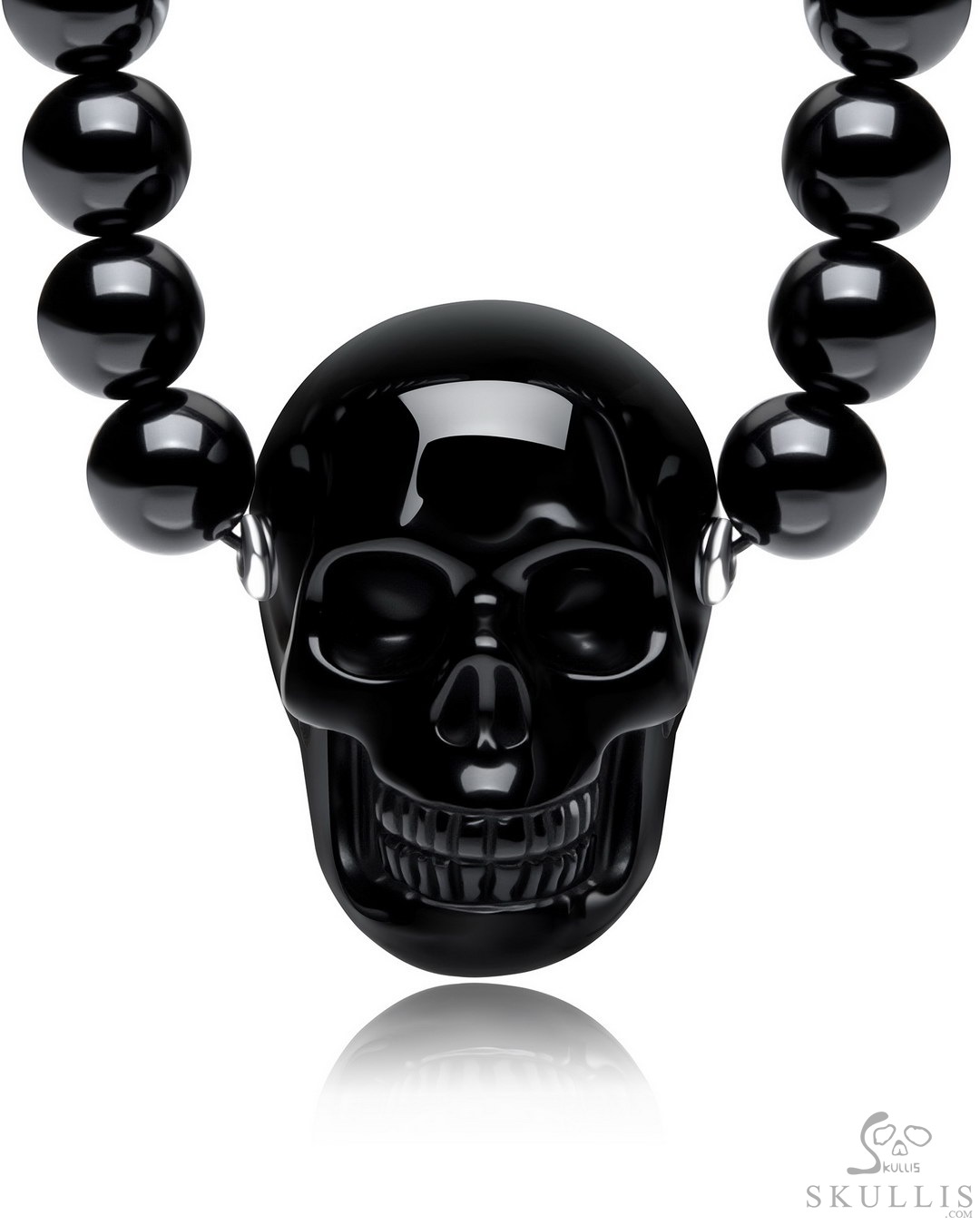 BEAUTIFUL Black Obsidian Carved Crystal Skull Pendant/Necklace