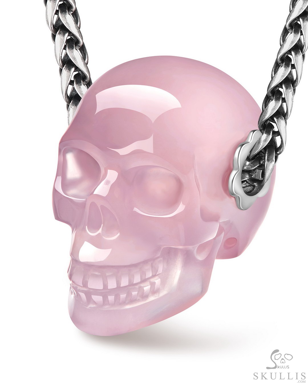 Necklace of Rose Quartz Hand Carved Crystal Skull Pendant, Skull  Jewelry