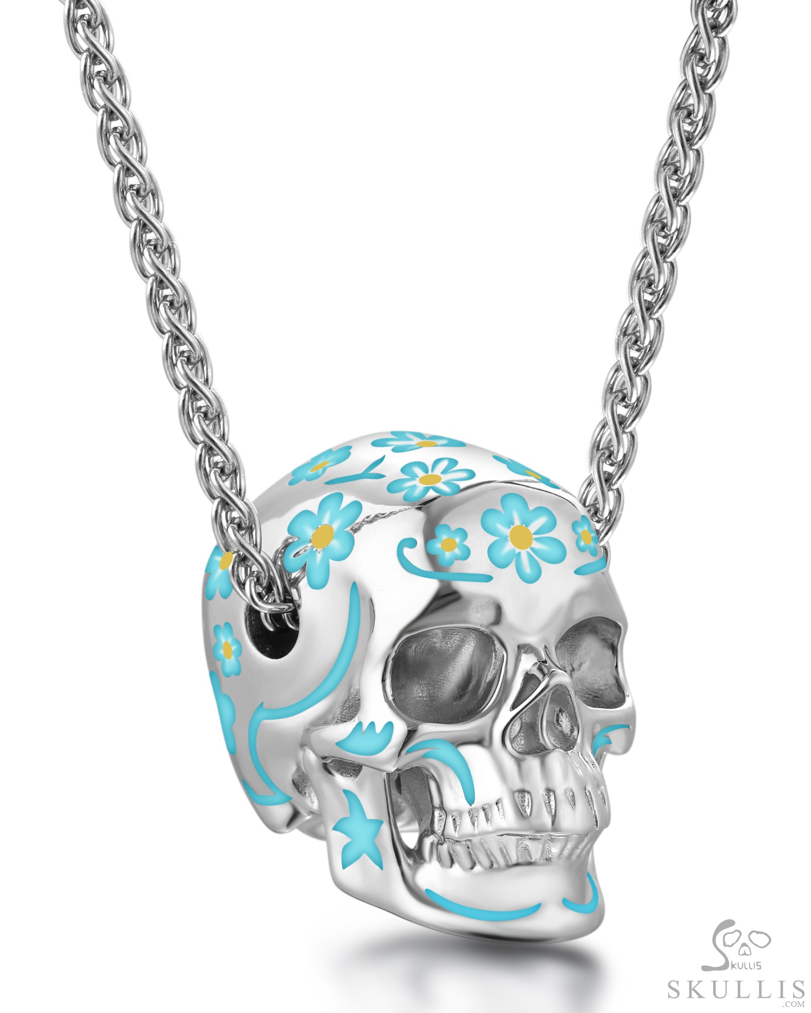 Cloisonné Skull Pendant, Necklace of 1.1