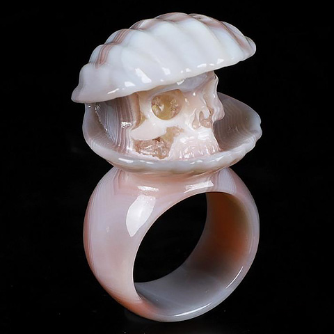 Ring Inside Diameter8,5(19 mm) Mozambique Agate Carved Crystal Skull Ring, Crystal Healing