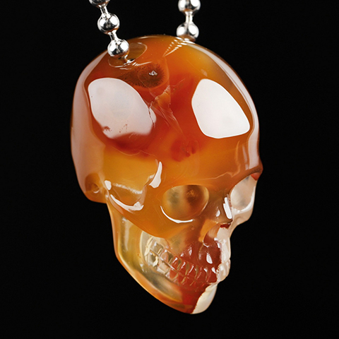 Necklace of 1.4" Premium Brazilian Agate Hand Carved Crystal Skull Pendant with 925 Silver Chain