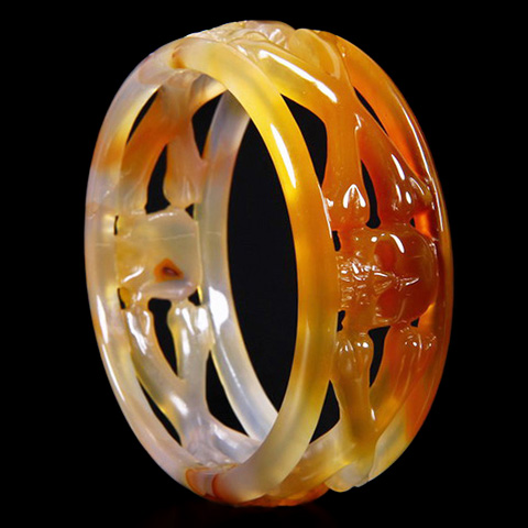 3.1" Carnelian Carved Crystal Skull Bracelet, Inside Diameter 65mm