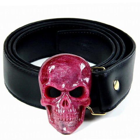 Awesome Gemstone Ruby Carved Crystal Skull Buckle with 18K gold