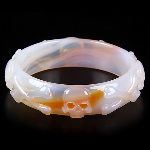 3.5" Agate Carved Crystal Skull Bracelets/ Bangles