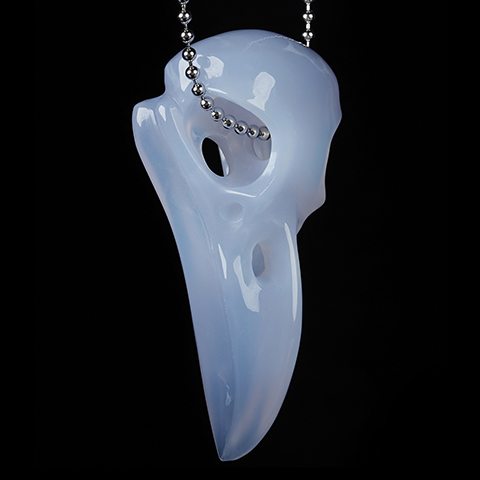 Necklace of 2.3" Blue Chalcedony Hand Carved Raven Pendant, Crystal Healing