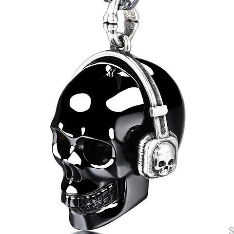 Necklace of 1.4" Black Obsidian Carved Crystal Skull with 925 Silver Headset Pendant, Skull Jewelry with 925 Chain Include