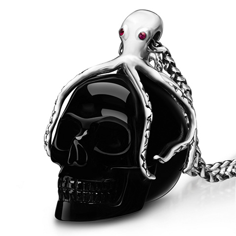 Jun 4, 2014 ACSAD (A Crystal Skull a Day) Black Obsidian & 925 Sterling Silver Carved Crystal Skull Pendant with Silver Octopus and RUBY eyes