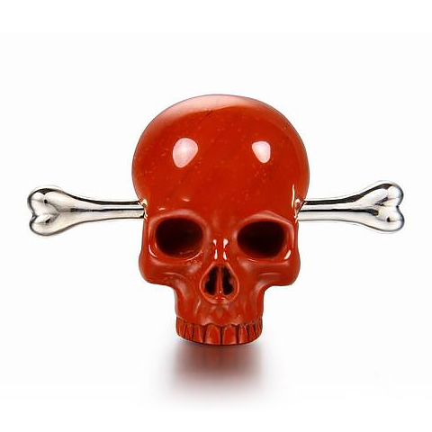 Red Jasper Carved Crystal Skull Brooch