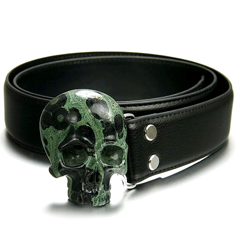 Kambaba Jasper Carved Crystal Skull Buckle Belt