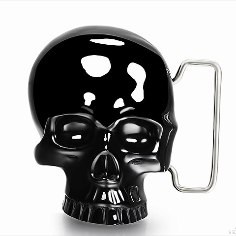 Black Obsidian & 925 Sterling Silver Carved Crystal Skull Buckle Belt with 925 Sterling Silver