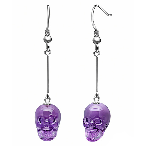 Amethyst Carved Crystal Skull Earring