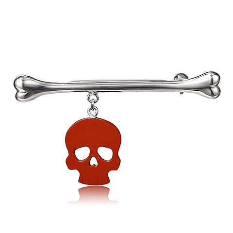Red Jasper & 925 Sterling Silver Carved Crystal Skull Brooch with 925 Sterling Silver