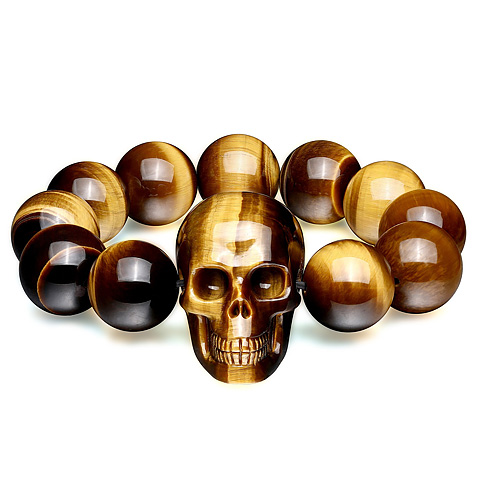 Gold Tiger's Eye Hand Carved Crystal Skull Bracelet/Bangle, Skull Jewelry
