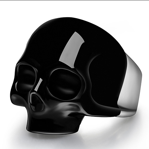 Signature Gem Skull Ring, Black Obsidian Carved Crystal Skull and 925 Sterling Silver Jewelry