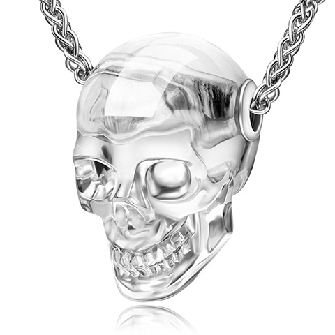 Necklace of 1.2" Quartz Rock Crystal Hand Carved Crystal Skull Pendant, Skull Jewelry