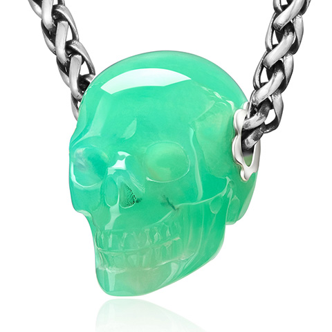 Necklace of 0.8" Top Quality Chrysoprase Hand Carved Crystal Skull Pendant, Skull Jewelry