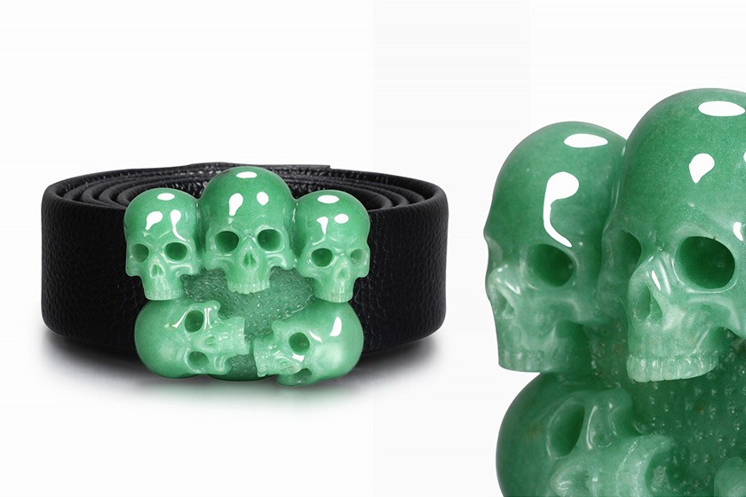  Green Aventurine Carved Crystal Skull Buckle Belt